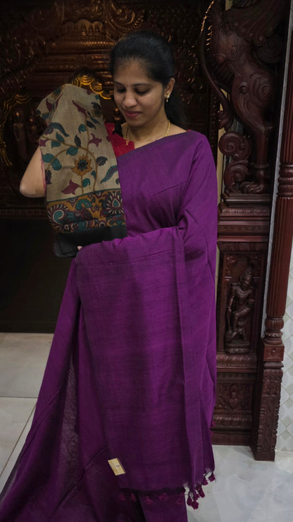 Khadi Cotton Sarees With Kalamkari Blouse | DSAD013