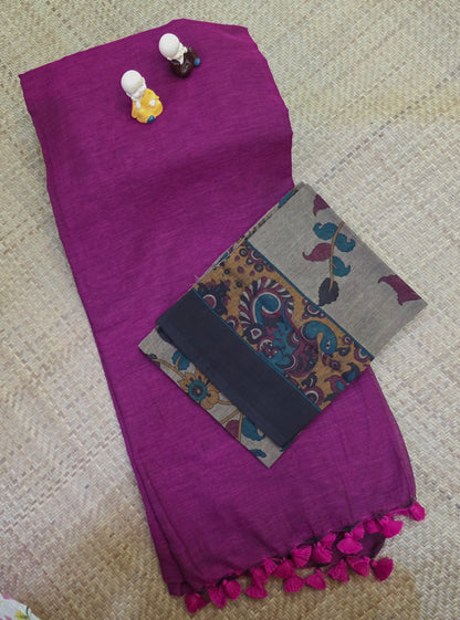 Khadi Cotton Sarees With Kalamkari Blouse | DSAD013