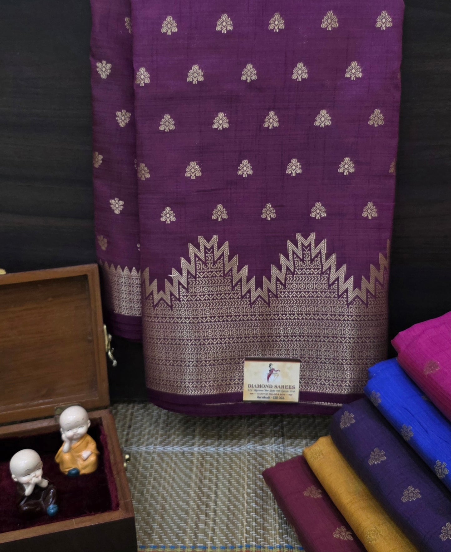 Semi Tussar Sarees With Temple Border | DSM108
