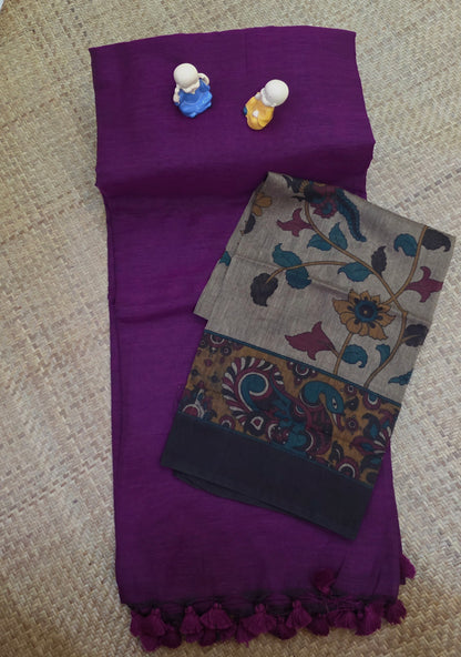 Khadi Cotton Sarees With Kalamkari Blouse | DSAD013