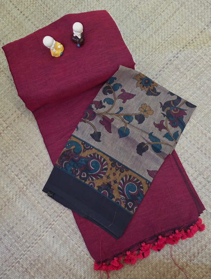 Khadi Cotton Sarees With Kalamkari Blouse | DSAD013