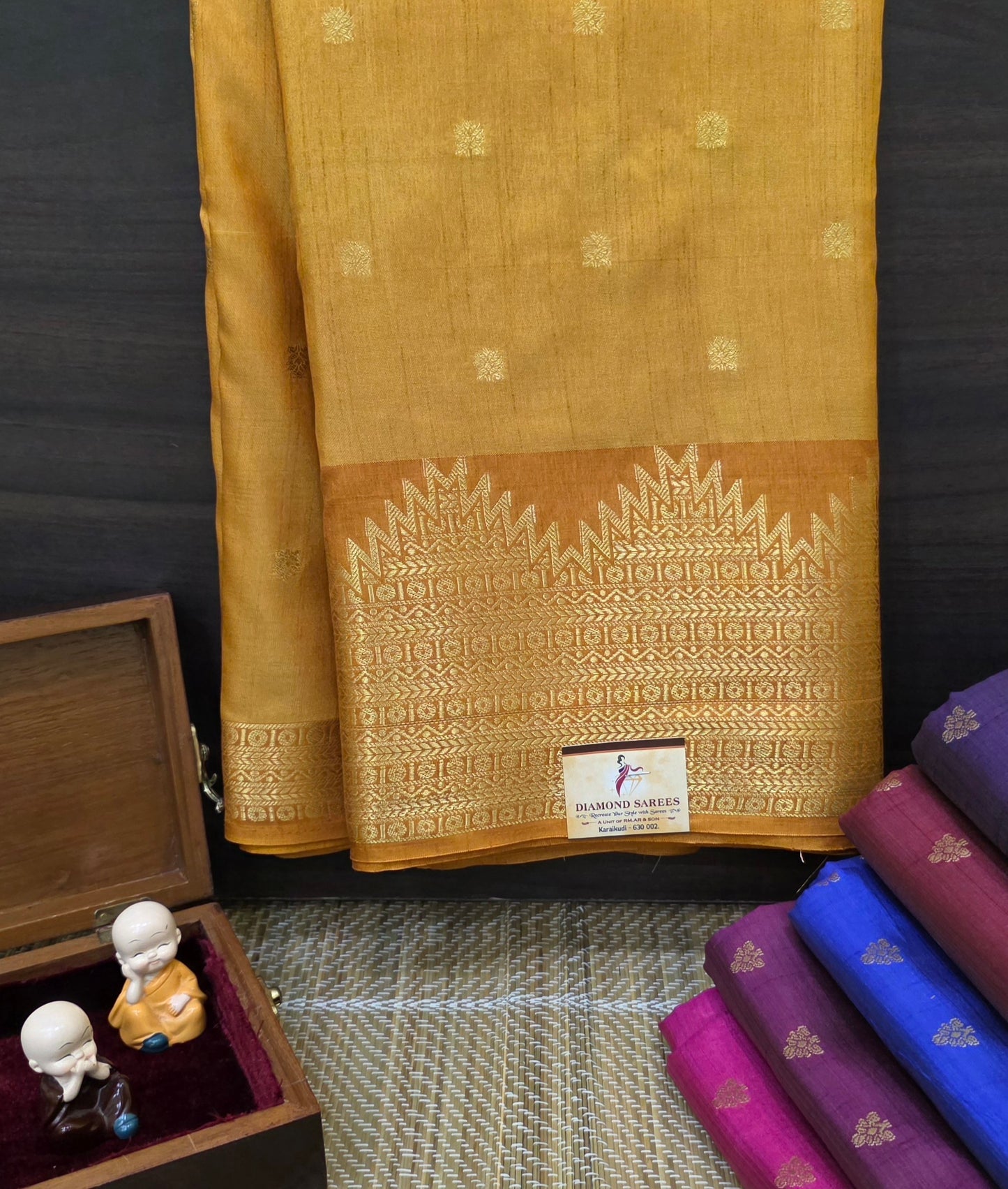 Semi Tussar Sarees With Temple Border | DSM108