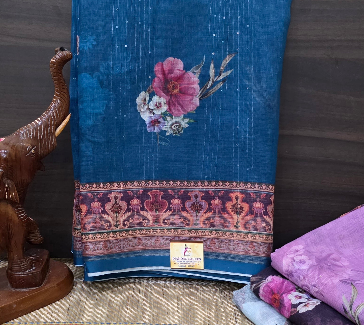 Designer Linen Sequins Sarees | DSM041