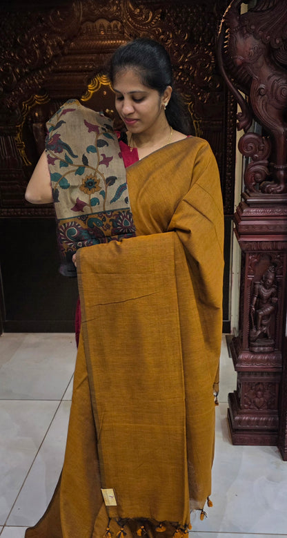 Khadi Cotton Sarees With Kalamkari Blouse | DSAD013