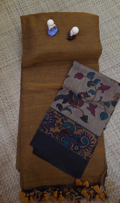 Khadi Cotton Sarees With Kalamkari Blouse | DSAD013