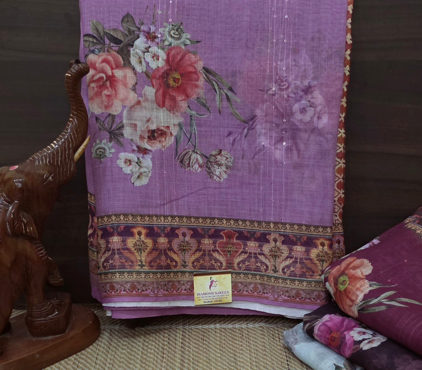 Designer Linen Sequins Sarees | DSM041
